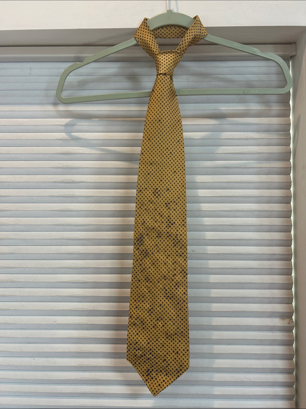XMI Silk Tie Gold Yellow Blue Dot Custom Hand Beaded Italian Silk Made in USA